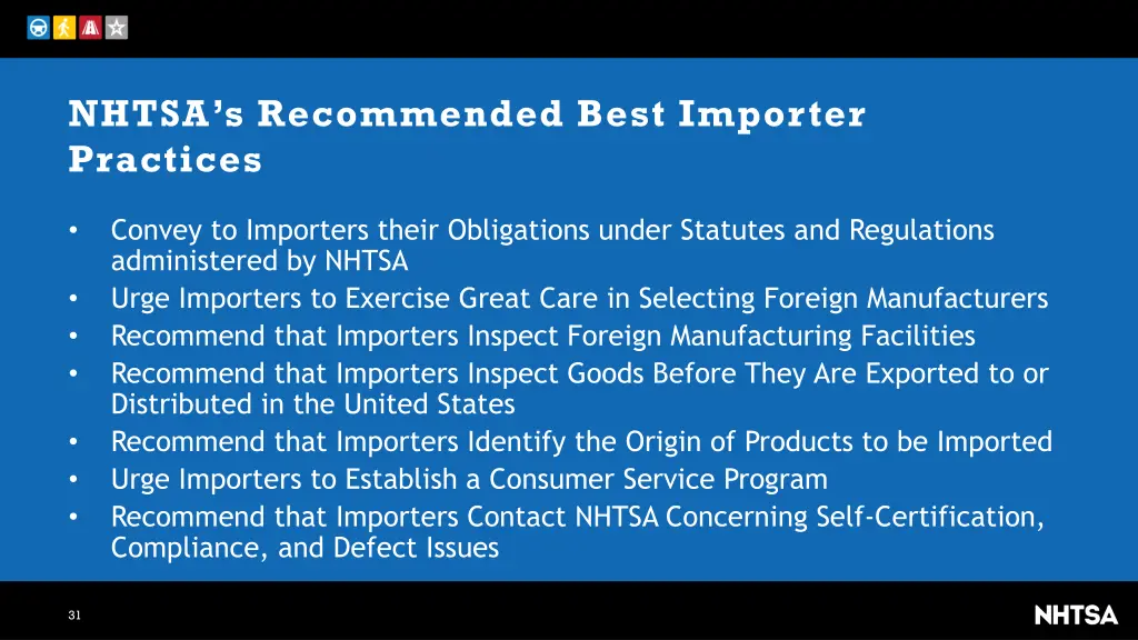 nhtsa s recommended best importer practices