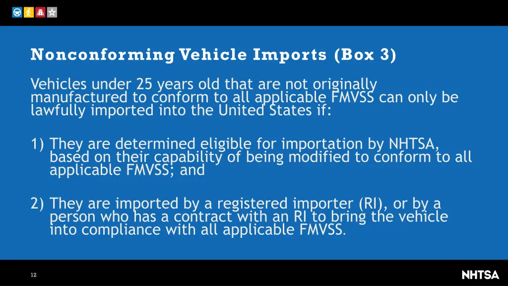 nonconforming vehicle imports box 3