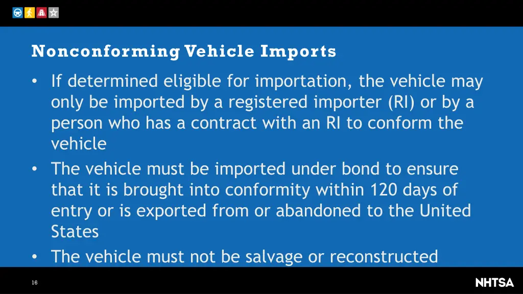 nonconforming vehicle imports