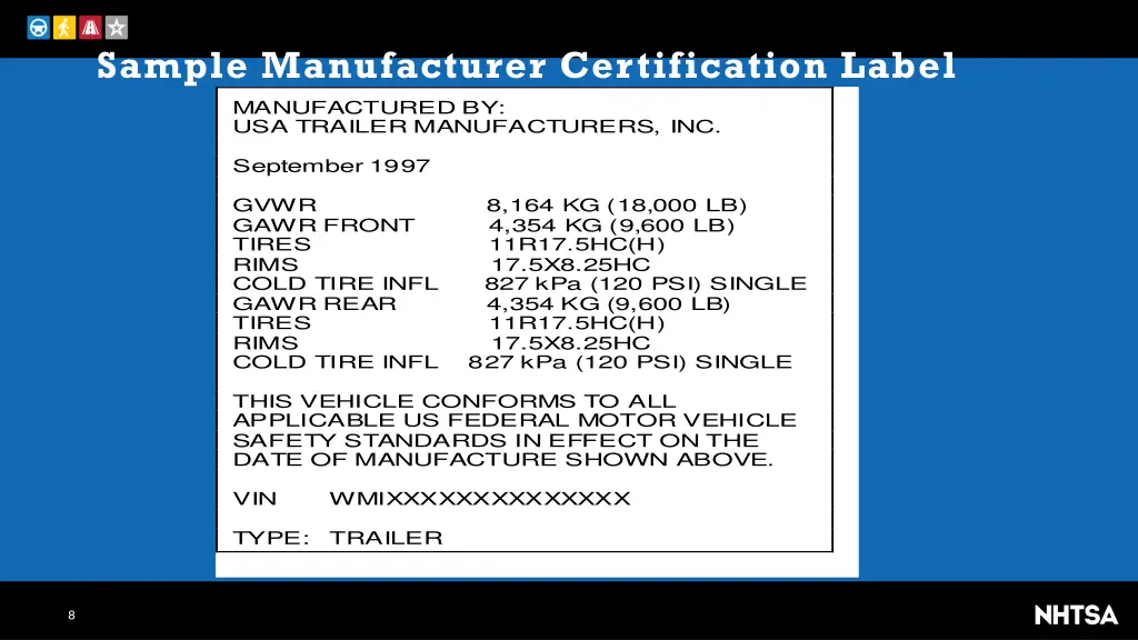 sample manufacturer certification label