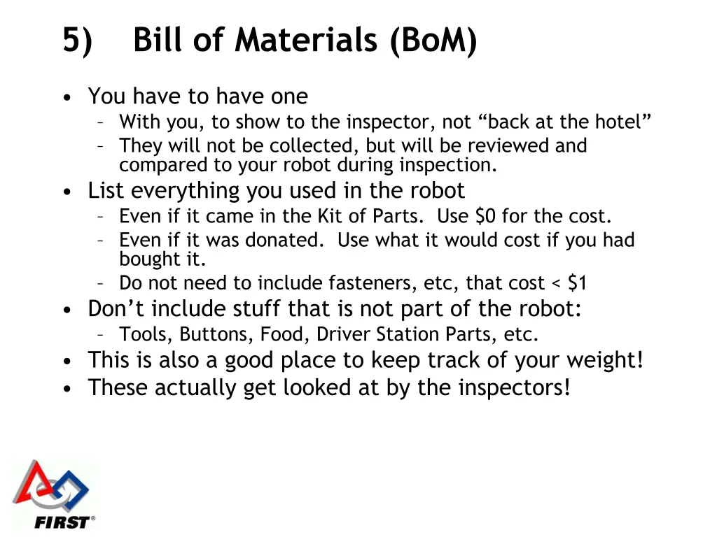 5 bill of materials bom