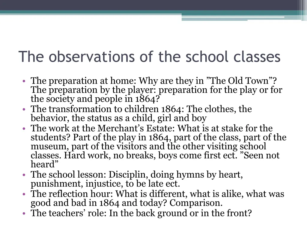 the observations of the school classes