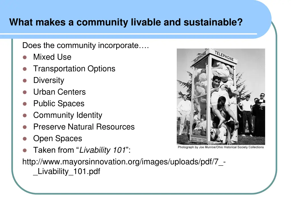 what makes a community livable and sustainable