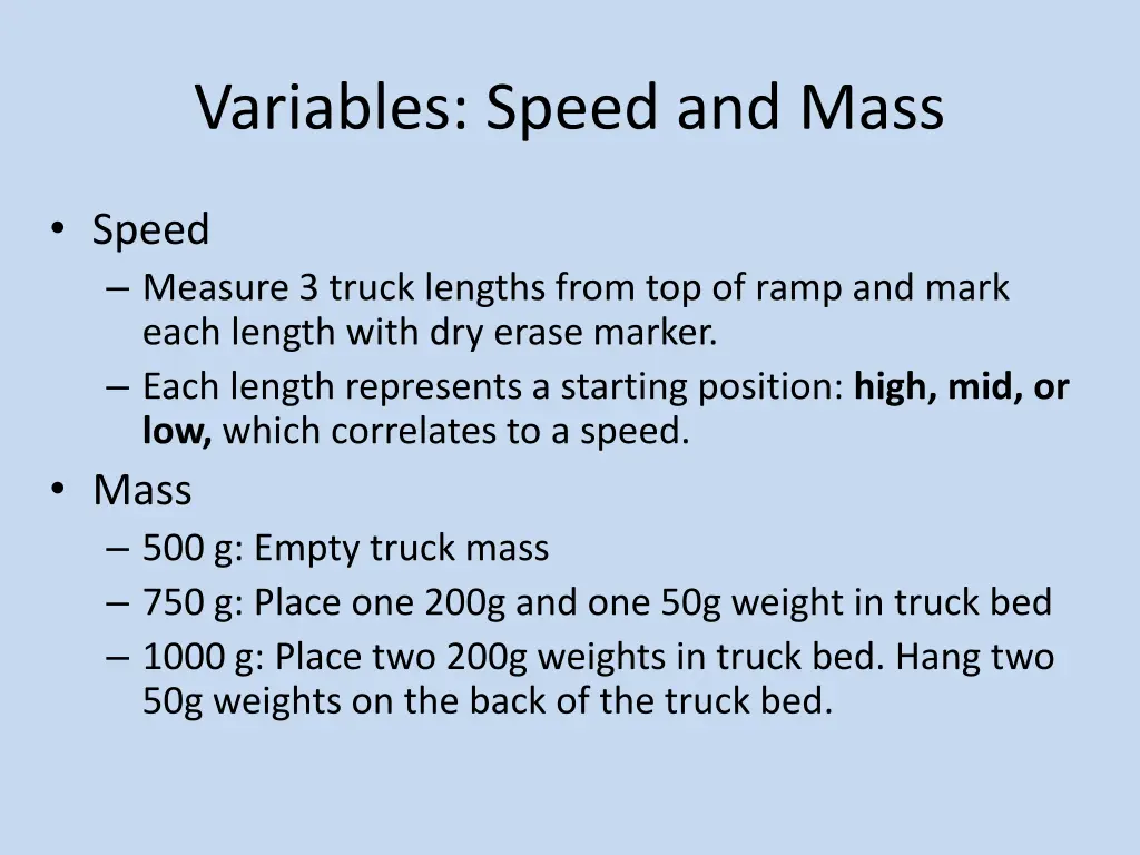 variables speed and mass