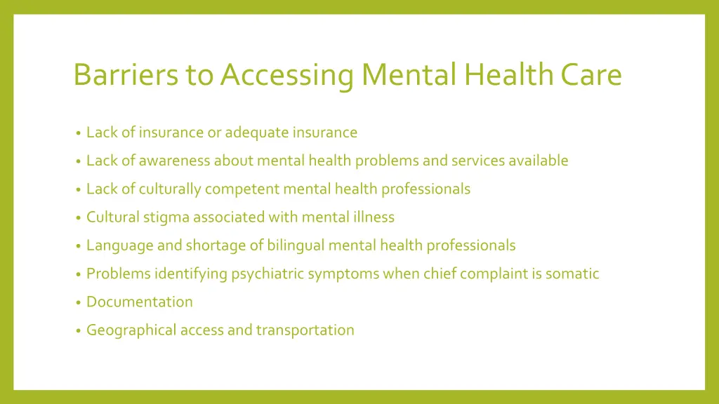 barriers to accessing mental health care