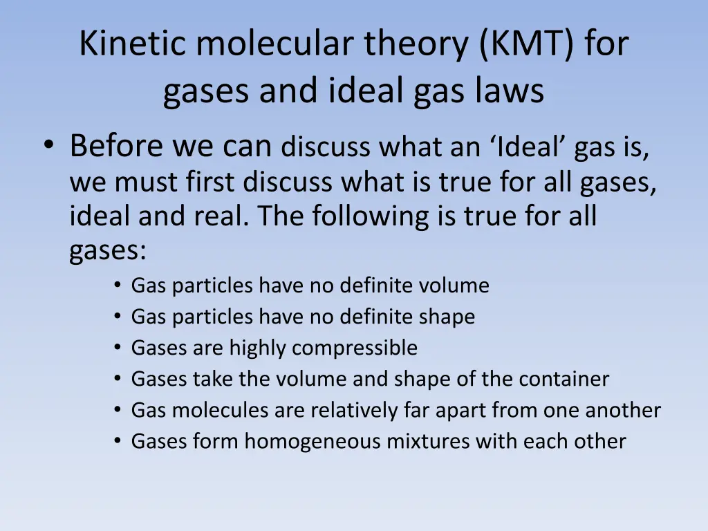 kinetic molecular theory kmt for gases and ideal