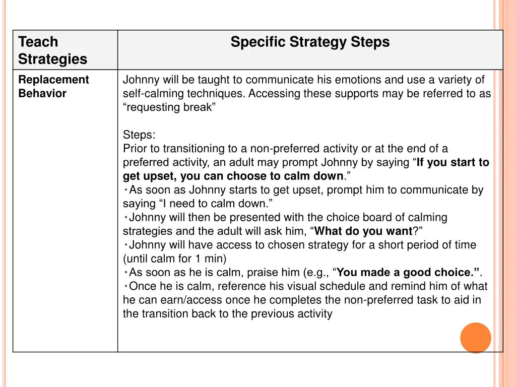 teach strategies replacement behavior