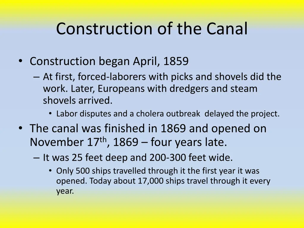 construction of the canal