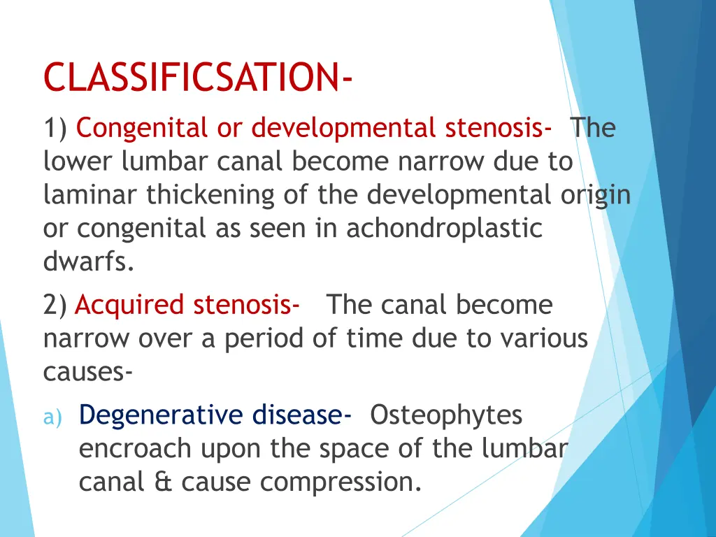 classificsation 1 congenital or developmental