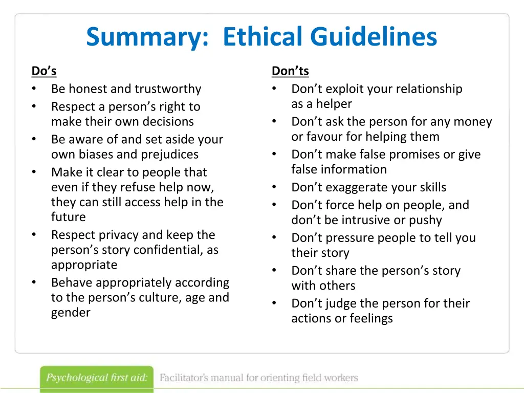 summary ethical guidelines