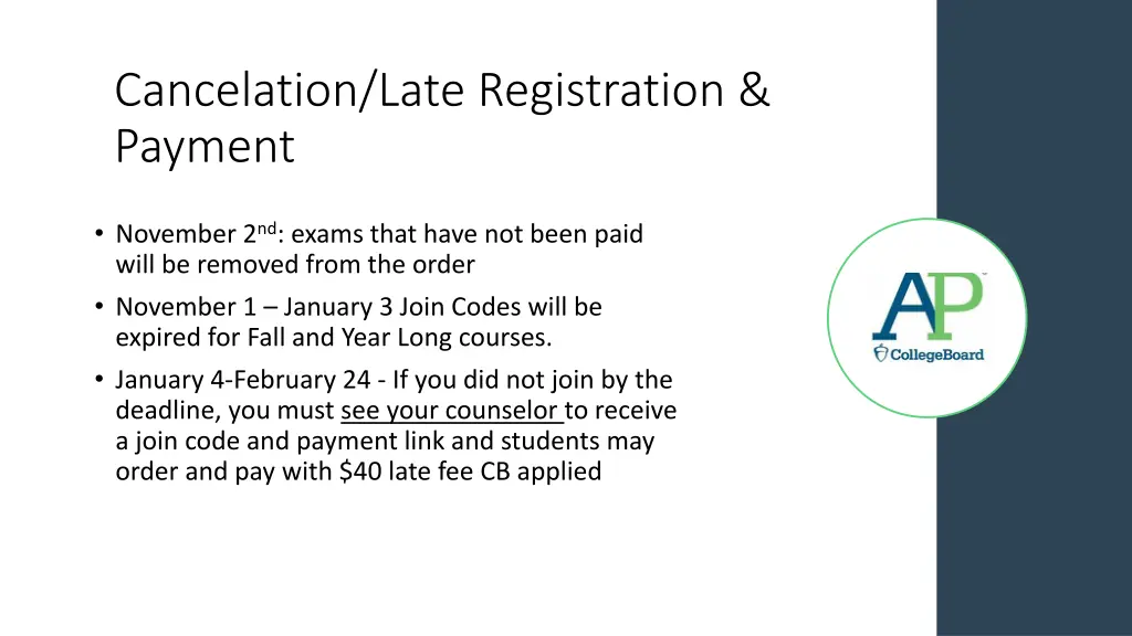 cancelation late registration payment