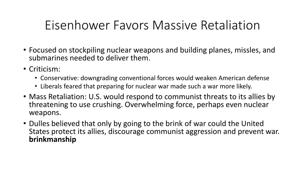 eisenhower favors massive retaliation