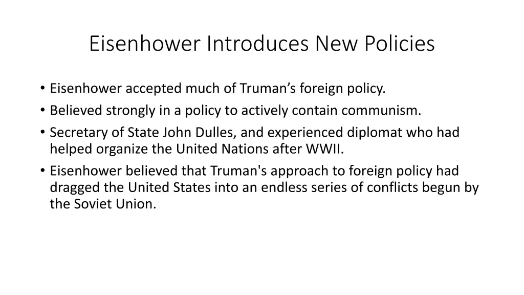 eisenhower introduces new policies