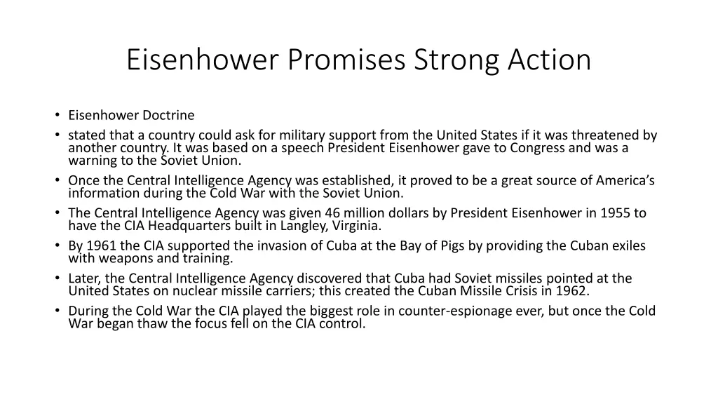 eisenhower promises strong action