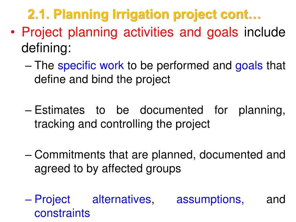 2 1 planning irrigation project cont project