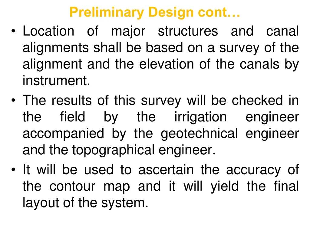 preliminary design cont location of major