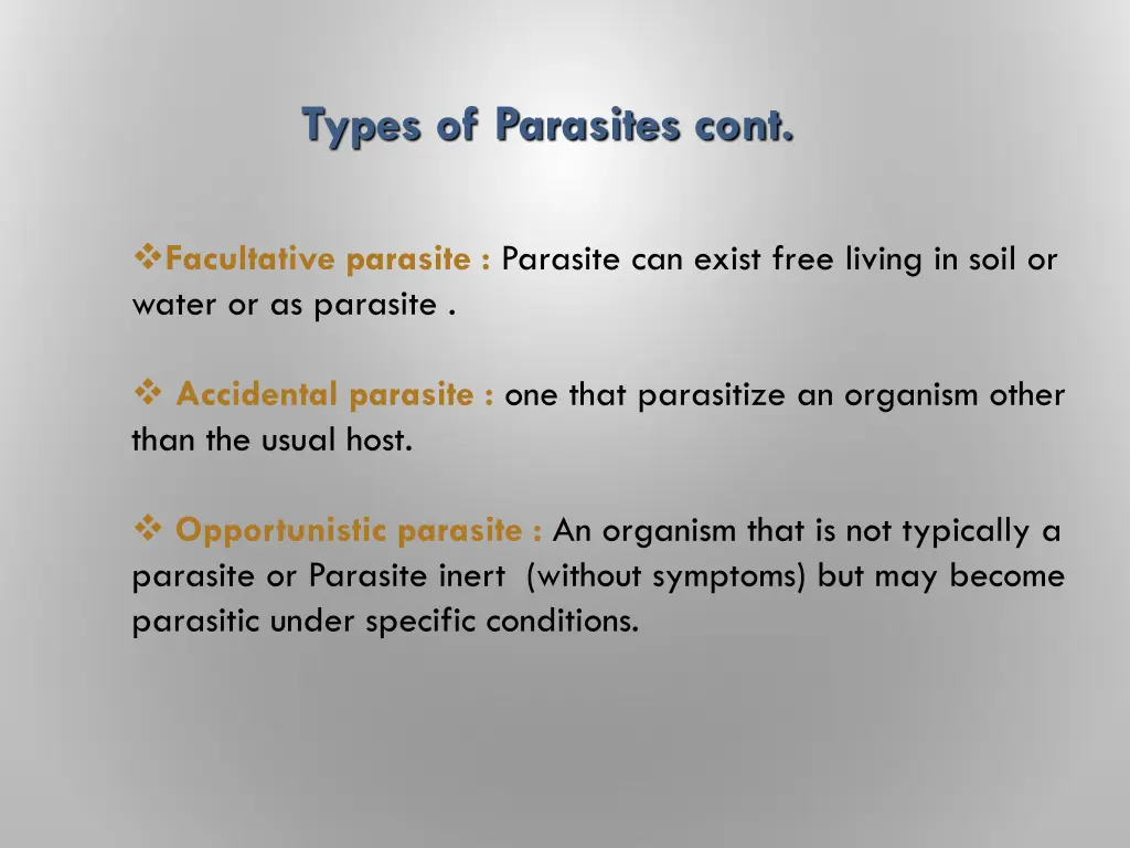 types of parasites cont