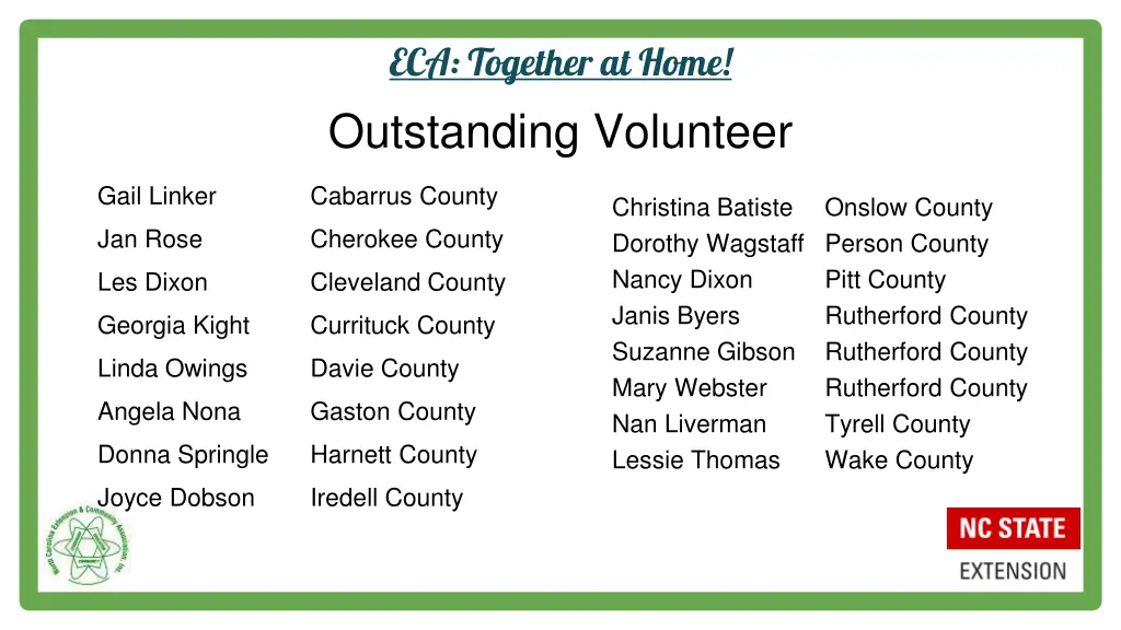 eca together at home outstanding volunteer