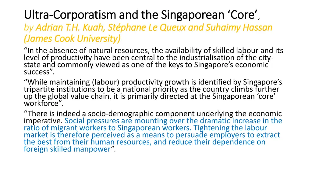 ultra ultra corporatism and the singaporean core