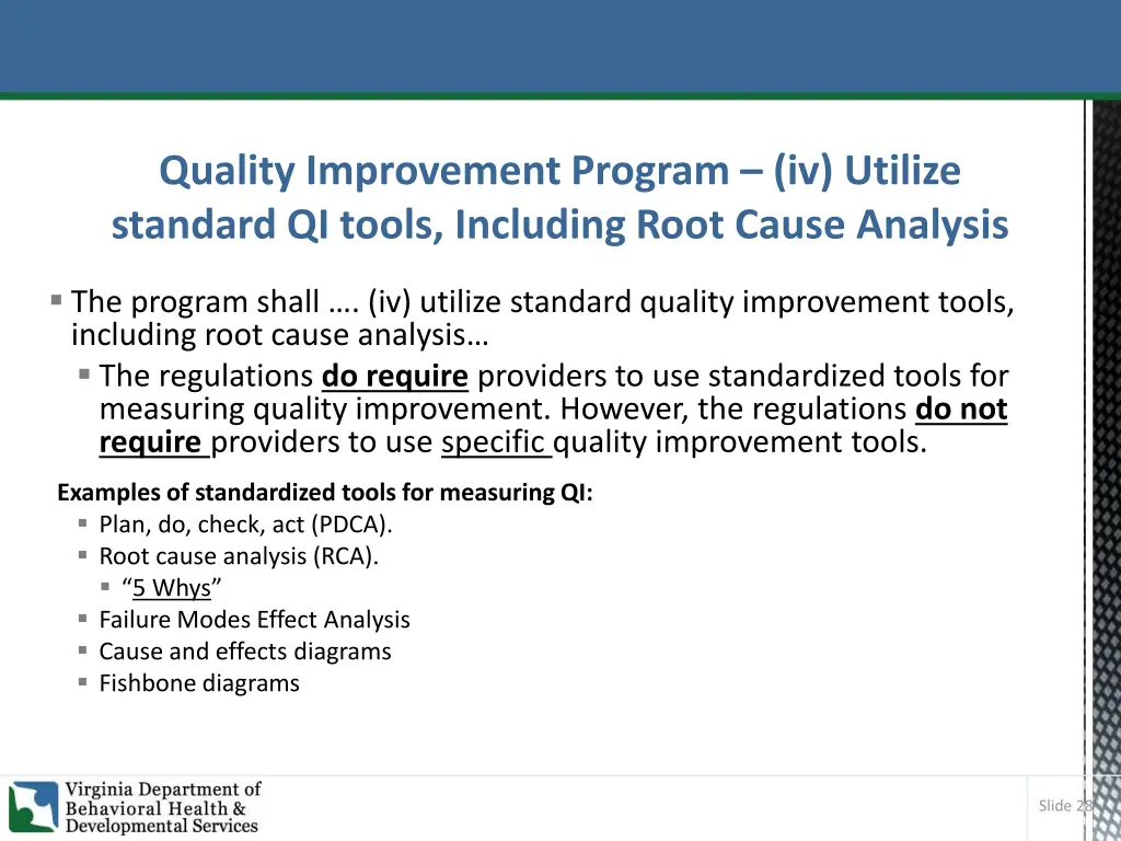 quality improvement program iv utilize standard