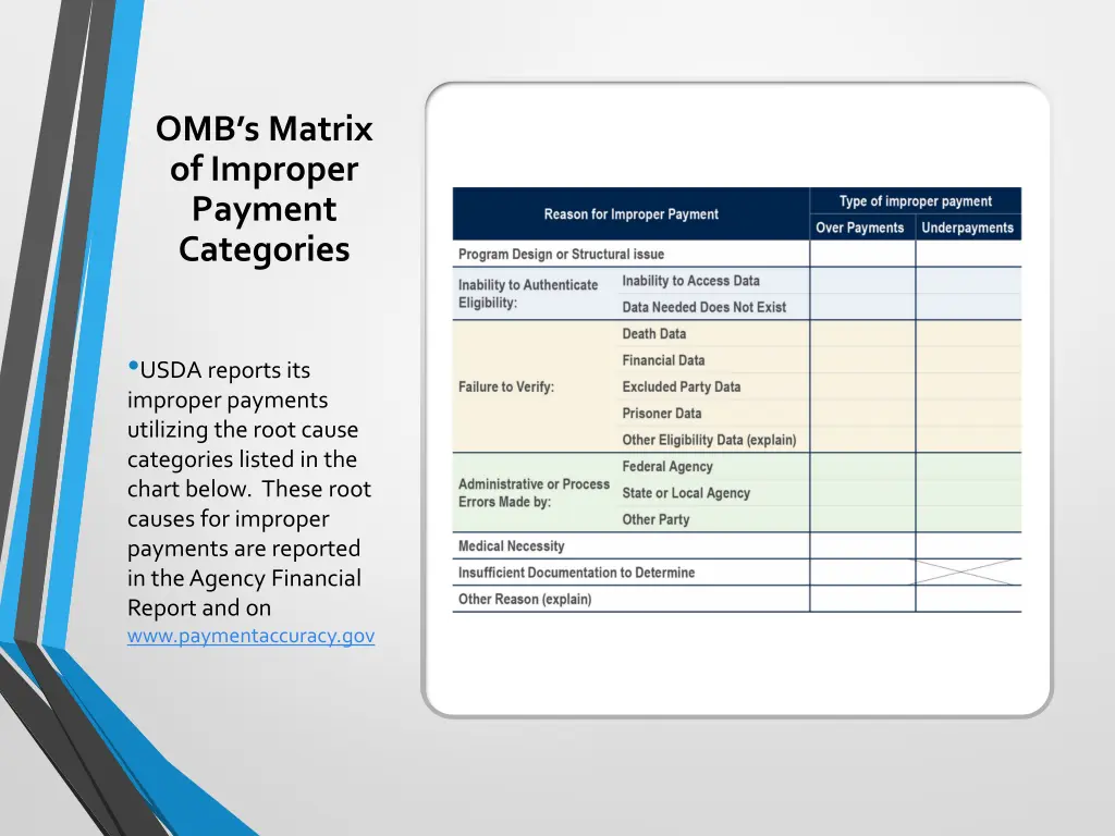 omb s matrix of improper payment categories