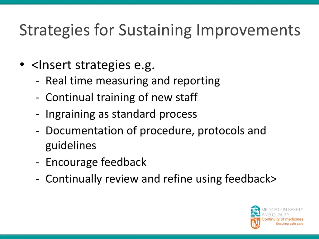 strategies for sustaining improvements