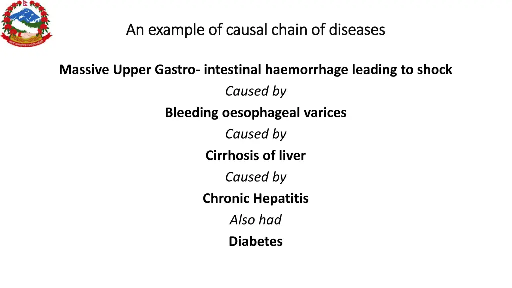 an example of causal chain of diseases an example