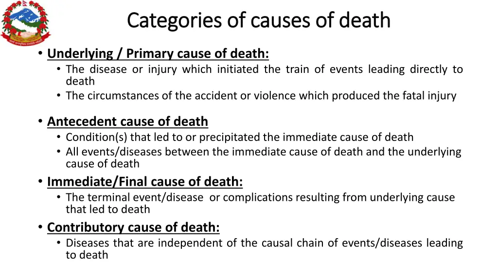 categories of causes of death categories