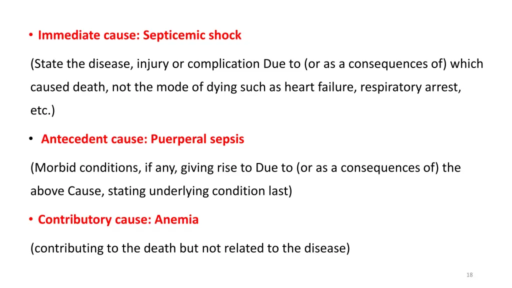 immediate cause septicemic shock