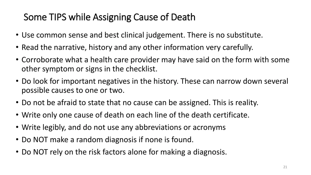 some tips while assigning cause of death some