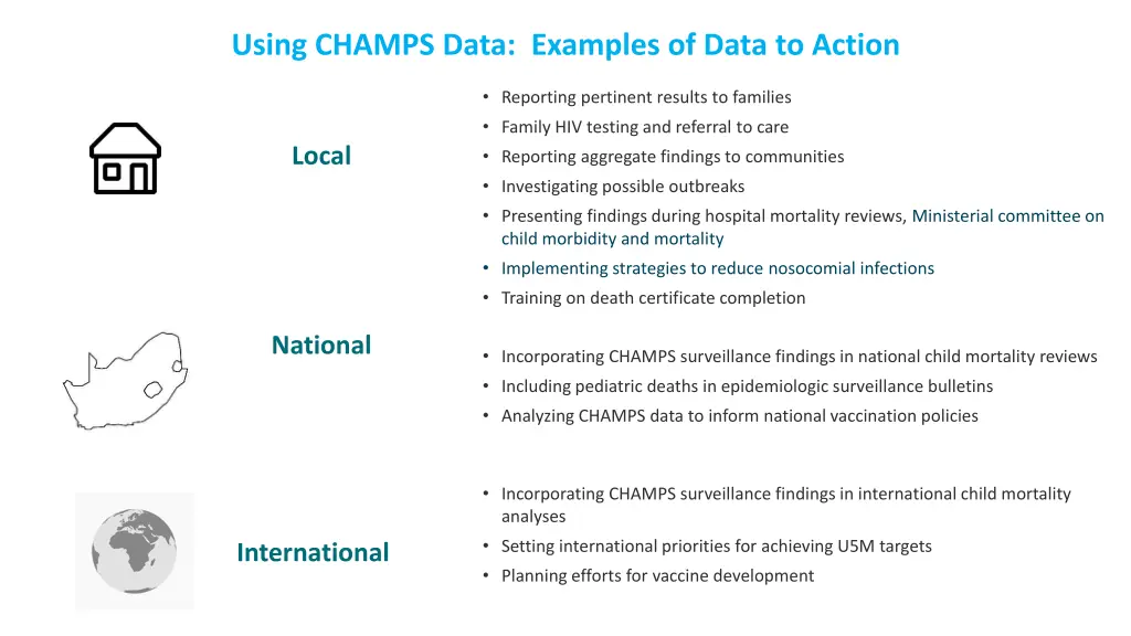 using champs data examples of data to action