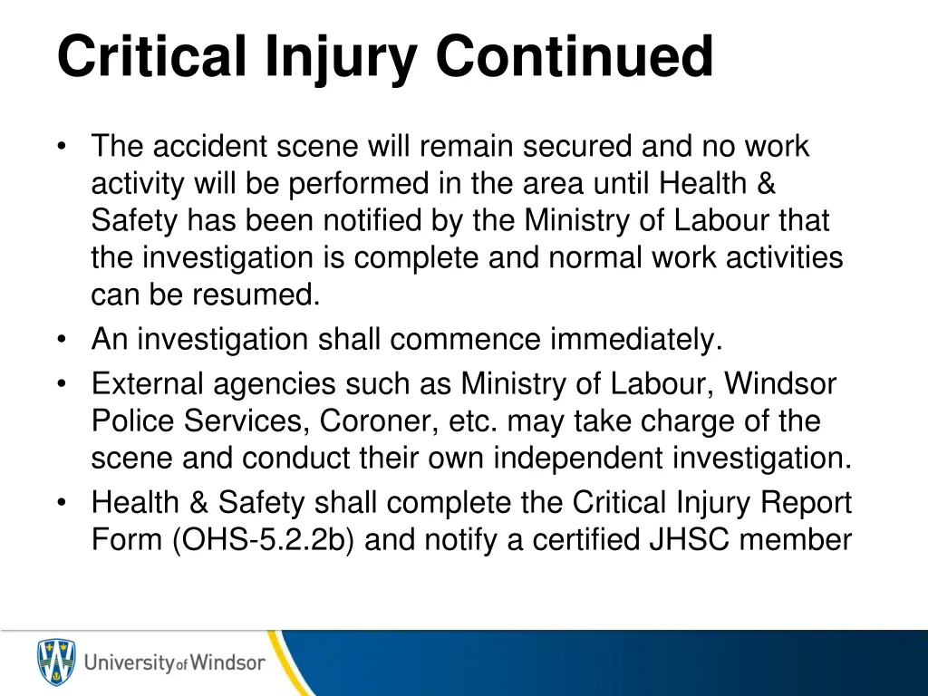 critical injury continued