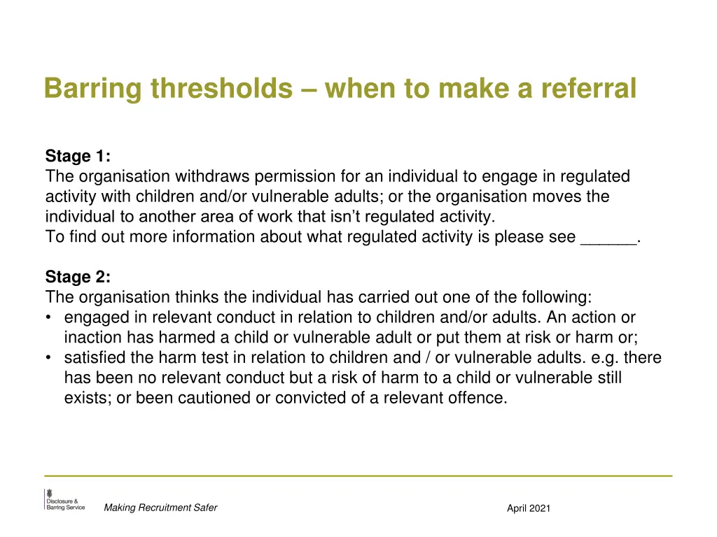 barring thresholds when to make a referral