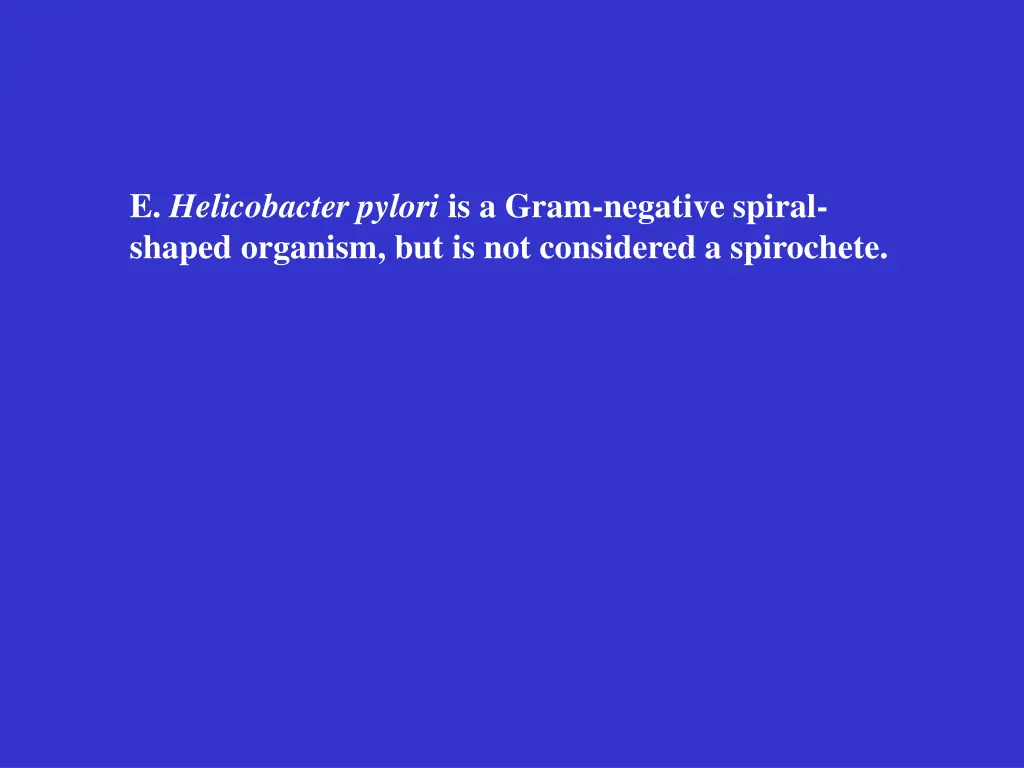 e helicobacter pylori is a gram negative spiral