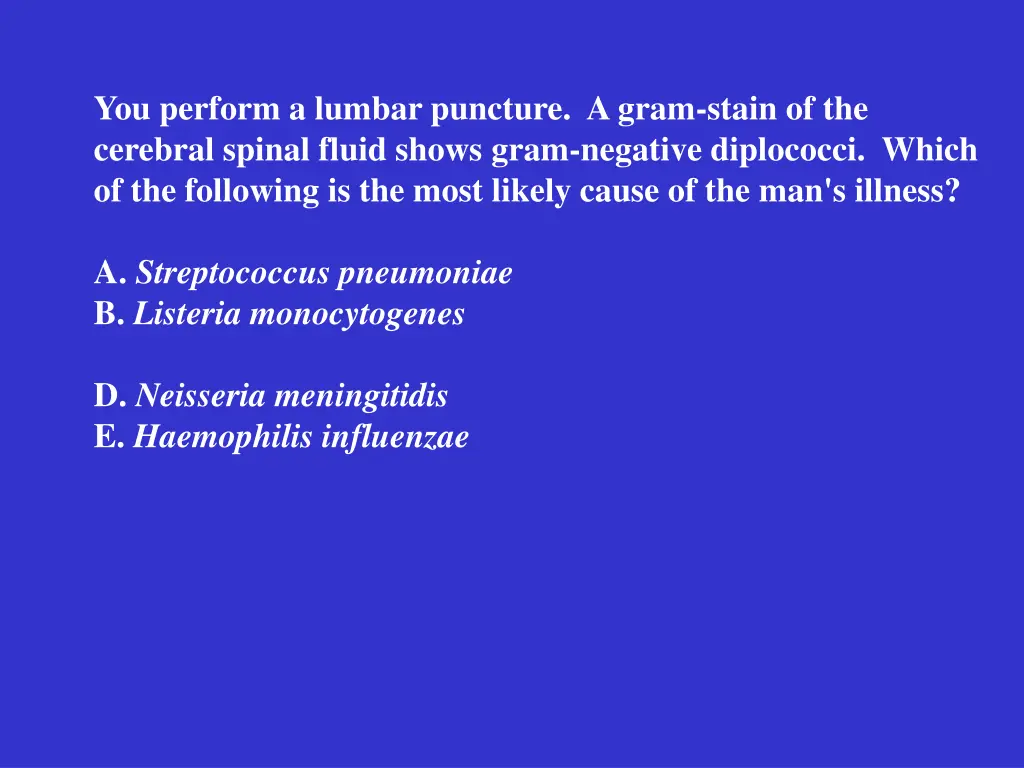 you perform a lumbar puncture a gram stain