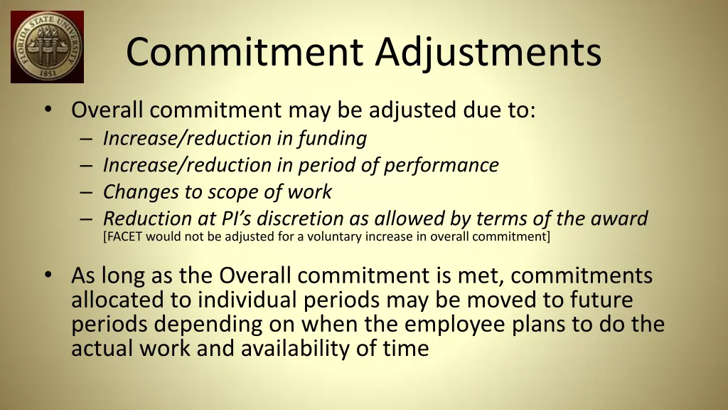 commitment adjustments