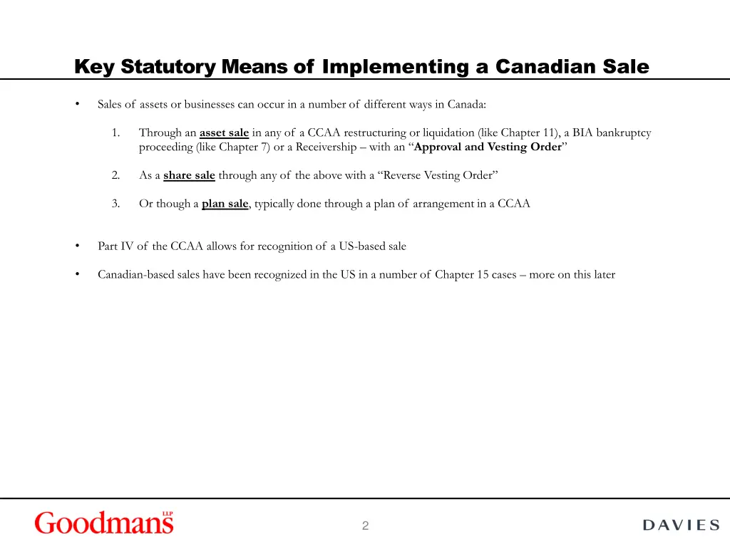 key statutory means of implementing a canadian