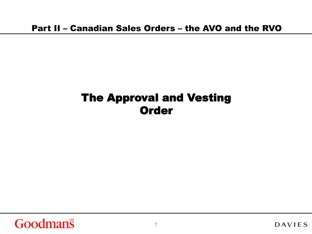 part ii canadian sales orders the avo and the rvo