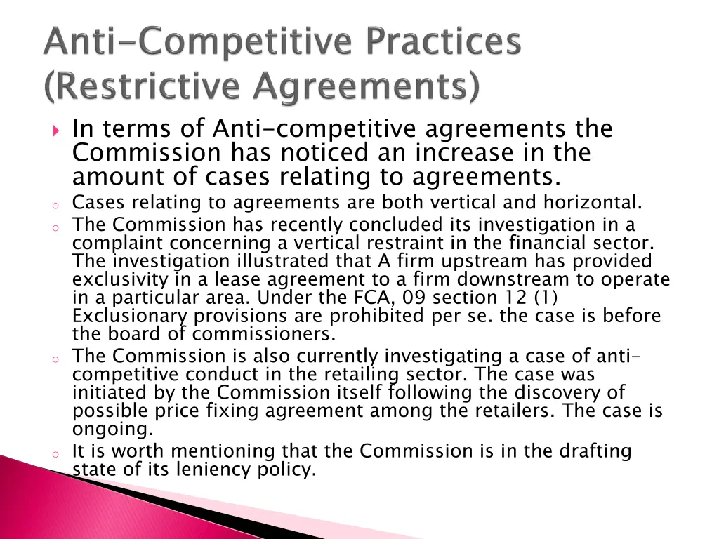 in terms of anti competitive agreements