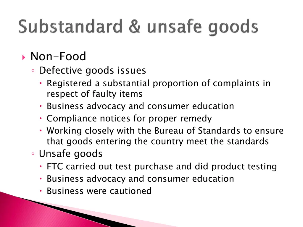 non food defective goods issues registered