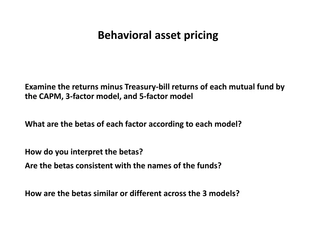 behavioral asset pricing 2