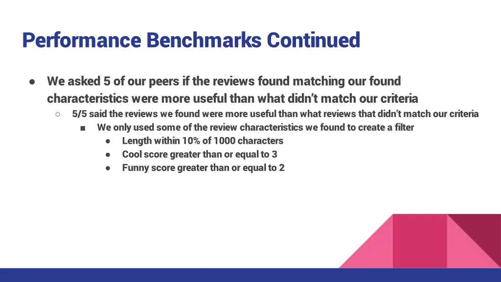 performance benchmarks continued