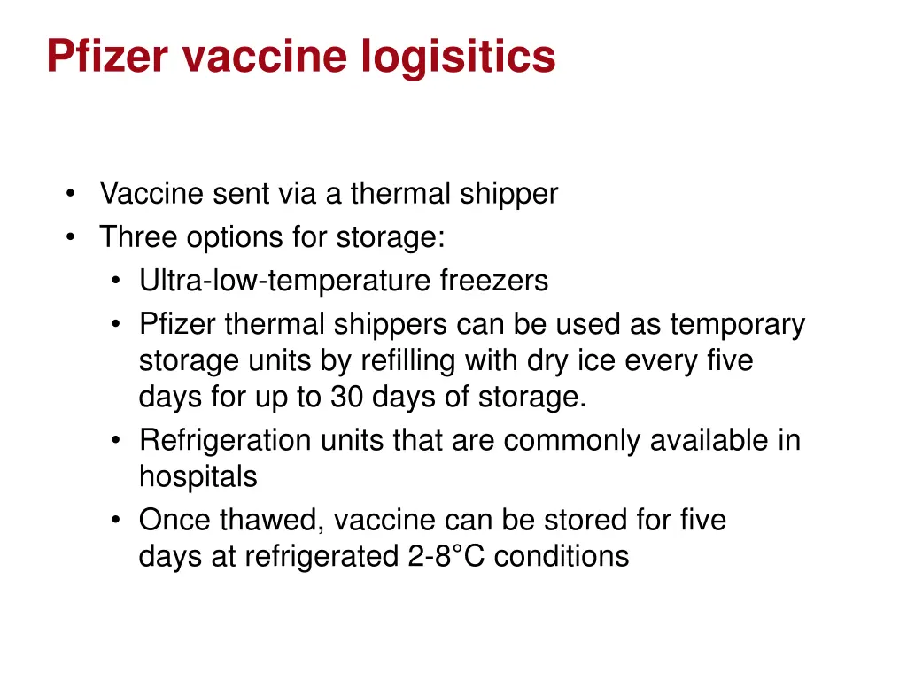 pfizer vaccine logisitics