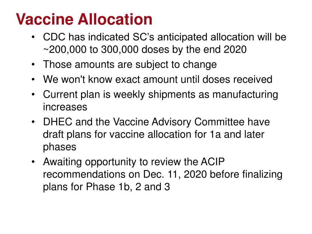 vaccine allocation cdc has indicated