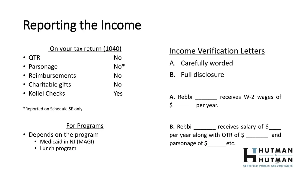 reporting the income reporting the income