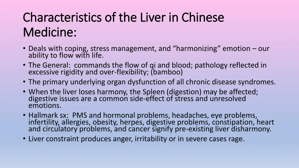 characteristics of the liver in chinese