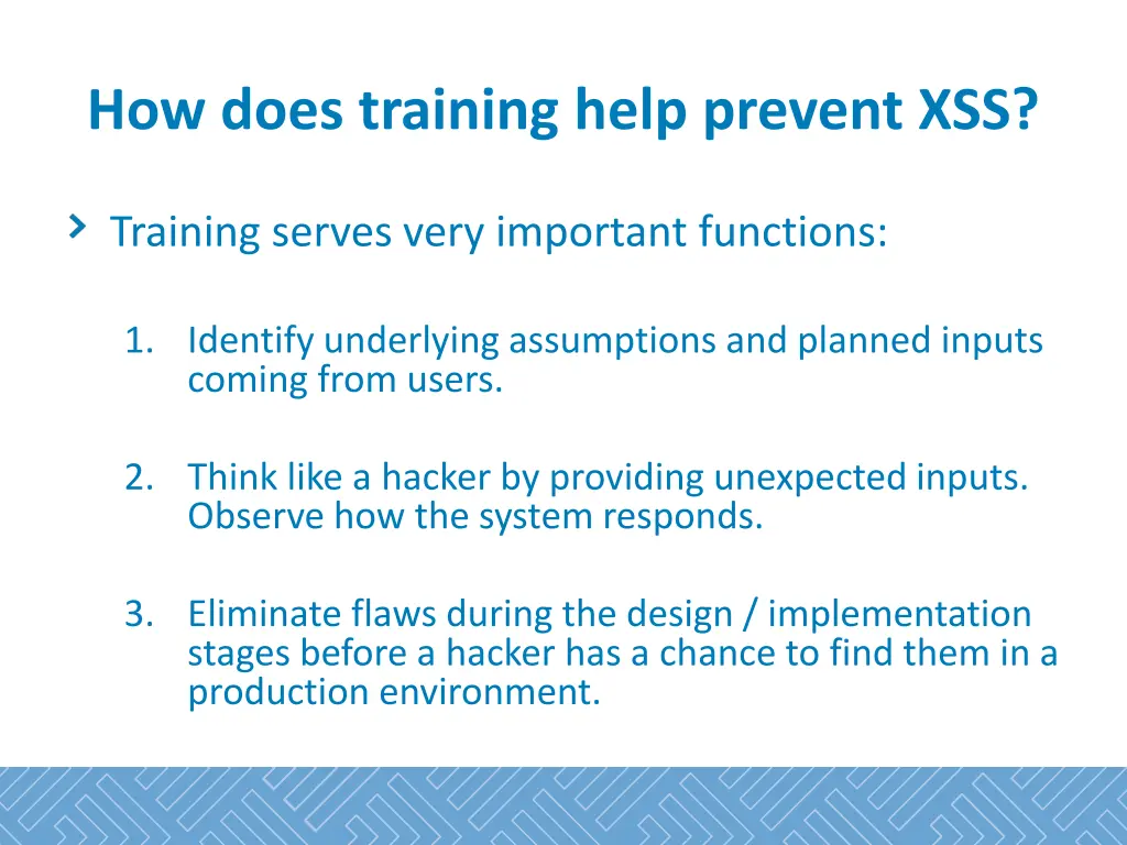 how does training help prevent xss