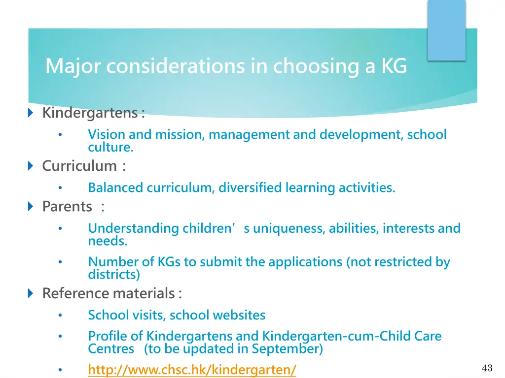 major considerations in choosing a kg