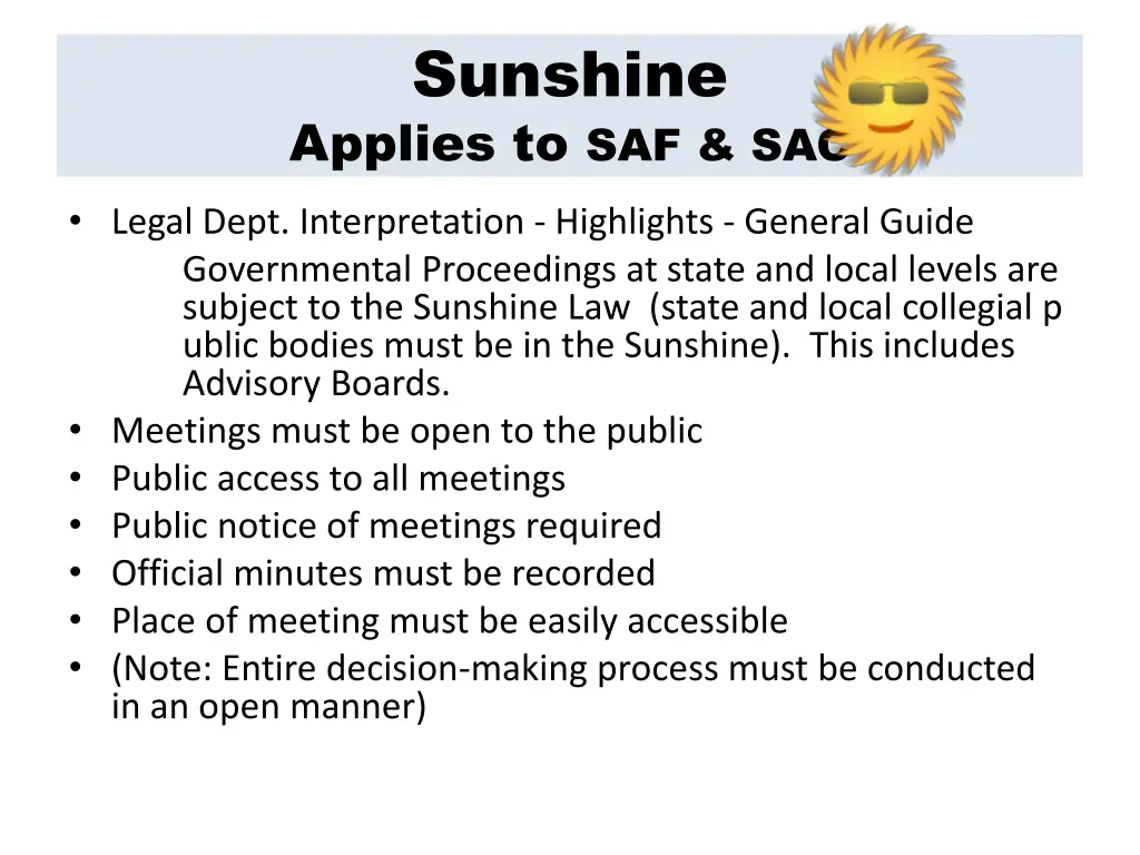 sunshine applies to saf sac