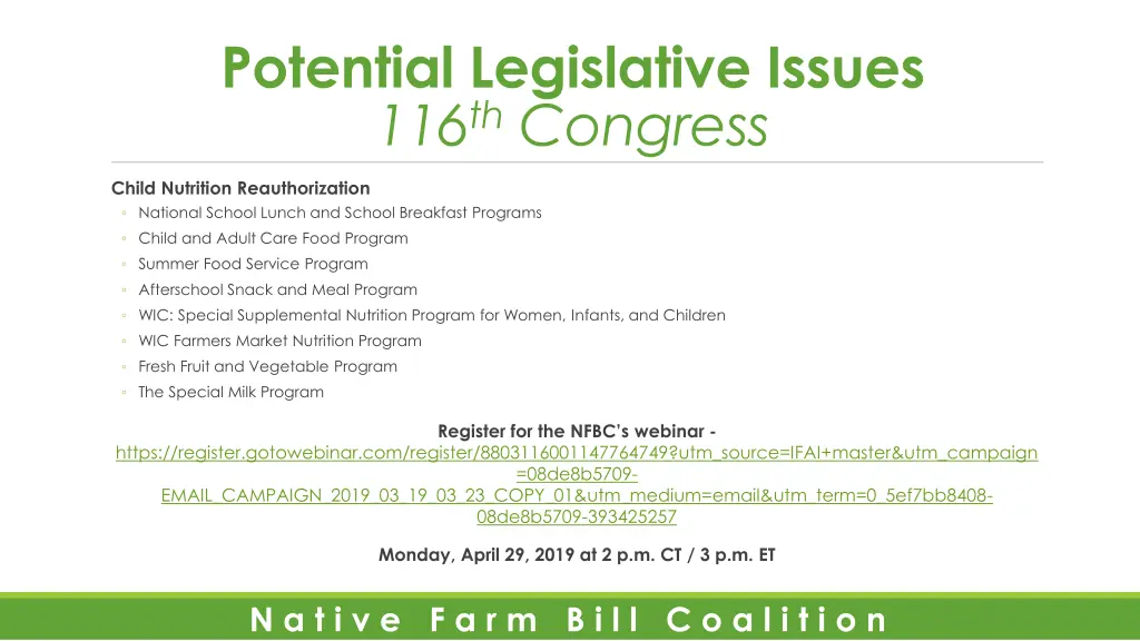 potential legislative issues 116 th congress